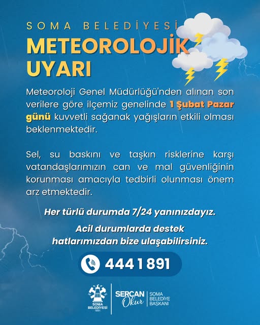 Soma'da Pazar Günü Kuvvetli Sağanak Yağış Bekleniyor