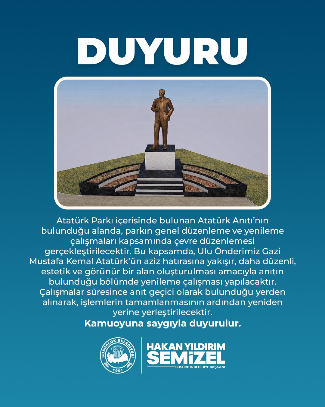 Susurluk'ta Atatürk Anıtı Çevresi Yenileniyor