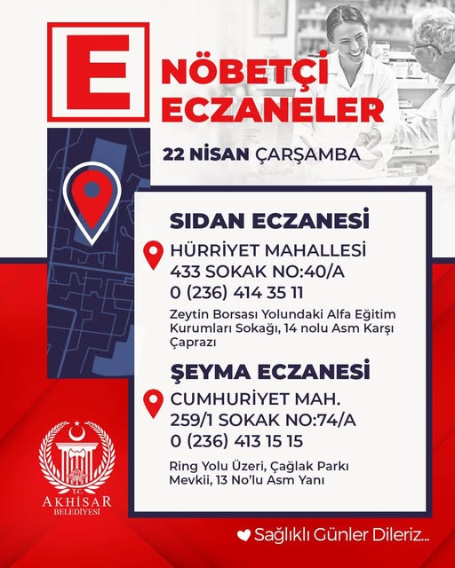Akhisar'da Bugün Nöbetçi Eczaneler Hizmet Veriyor