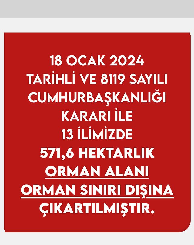 İYİ Partili Turhan Çömez, Cumhurbaşkanı Erdoğan'ın imzaladığı bir kararname ile 5 milyon metrekarelik ormanlık alanın kullanımını değiştirdiğini iddia etti.