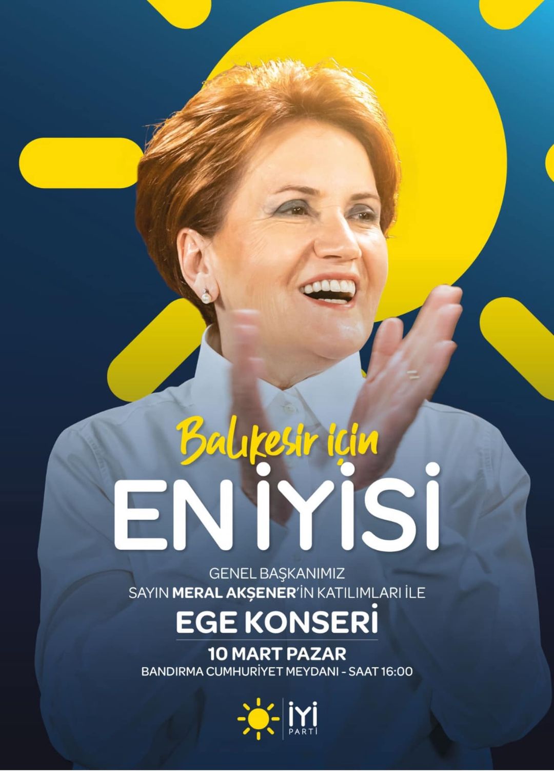 İYİ Parti Genel Başkanı Meral Akşener, Balıkesir'de Ege temalı müzik konserine katılacak