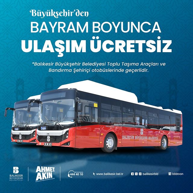 Balıkesir Büyükşehir Belediyesi, Bayram Süresince Ücretsiz Toplu Taşıma Hizmeti Sunacak