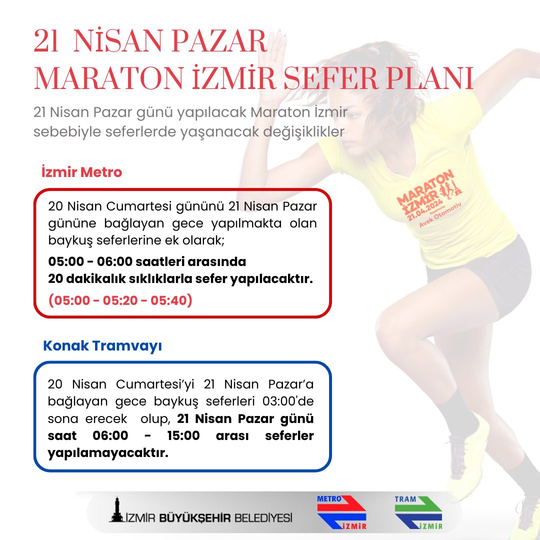 İzmir'de Maraton İzmir etkinliği için ulaşım düzenlemeleri yapılıyor.