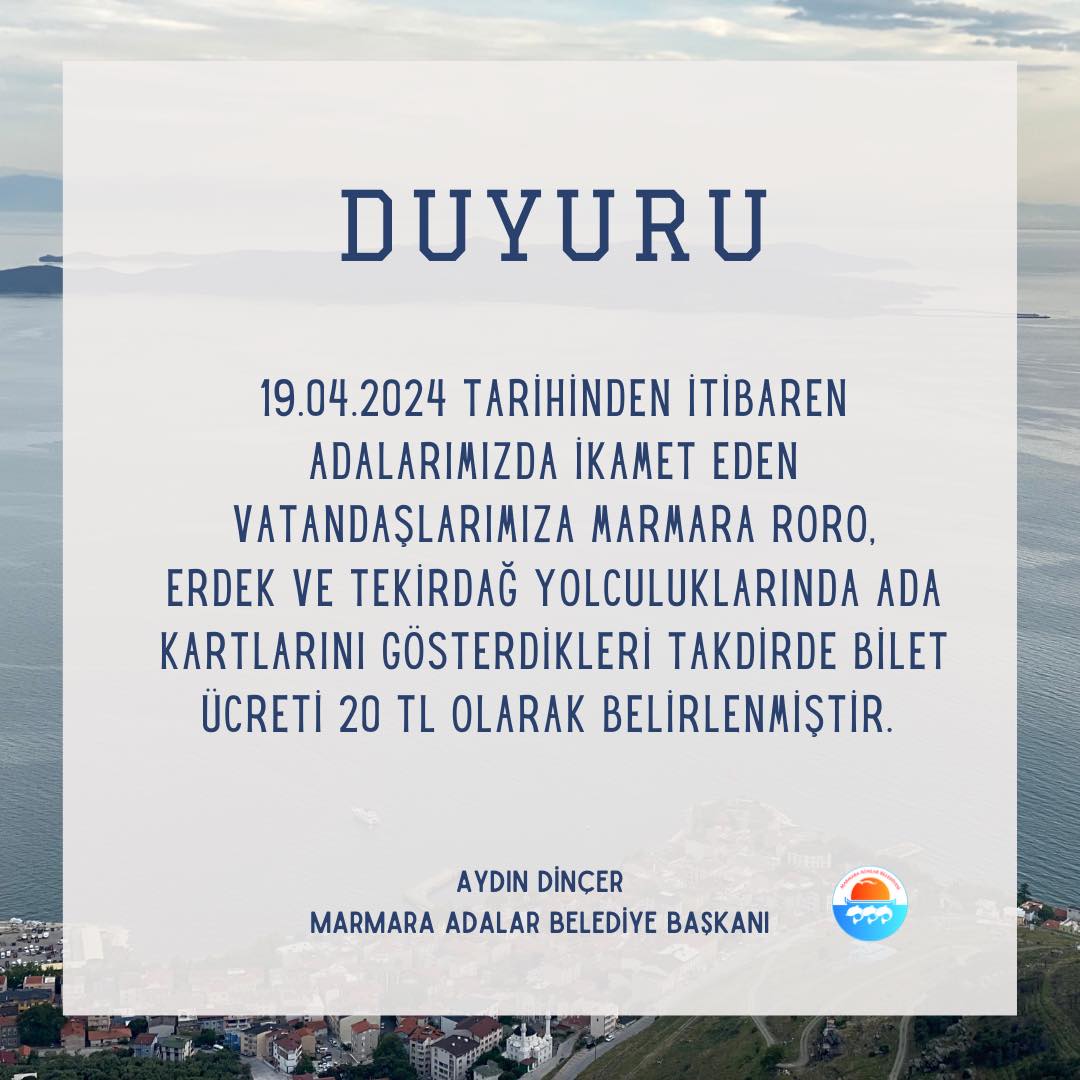 Marmara Adaları'nda Yerel Halk İçin Ulaşımda İndirimli Düzenleme Yapılıyor