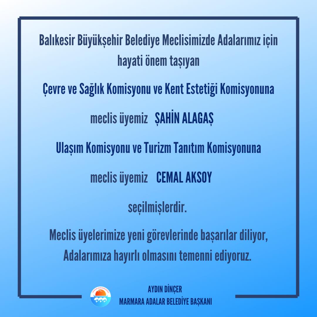 Balıkesir Büyükşehir Belediyesi, Çevre ve Sağlık ile Kent Estetiği Komisyonlarına Şahin Alagaş'ı, Ulaşım ve Turizm Tanıtım Komisyonlarına ise Cemal Aksoy'u atadı.