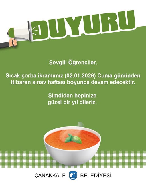 Çanakkale Belediyesi'nden Öğrencilere Sınav Haftasında Ücretsiz Sıcak Çorba Desteği