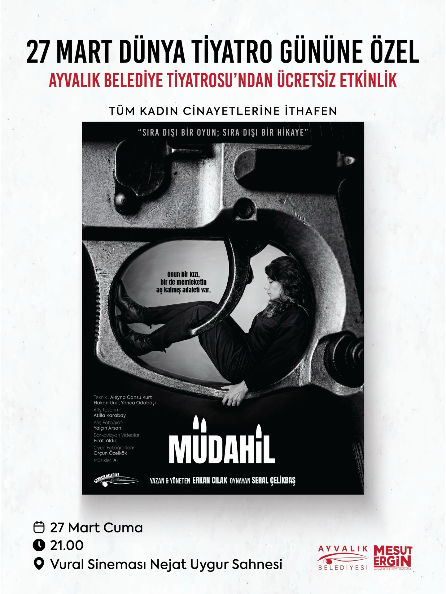 Ayvalık'ta Kadın Cinayetlerine İthaf Edilen Tiyatro Oyunu: 27 Mart'ta Ücretsiz Sahnelenecek