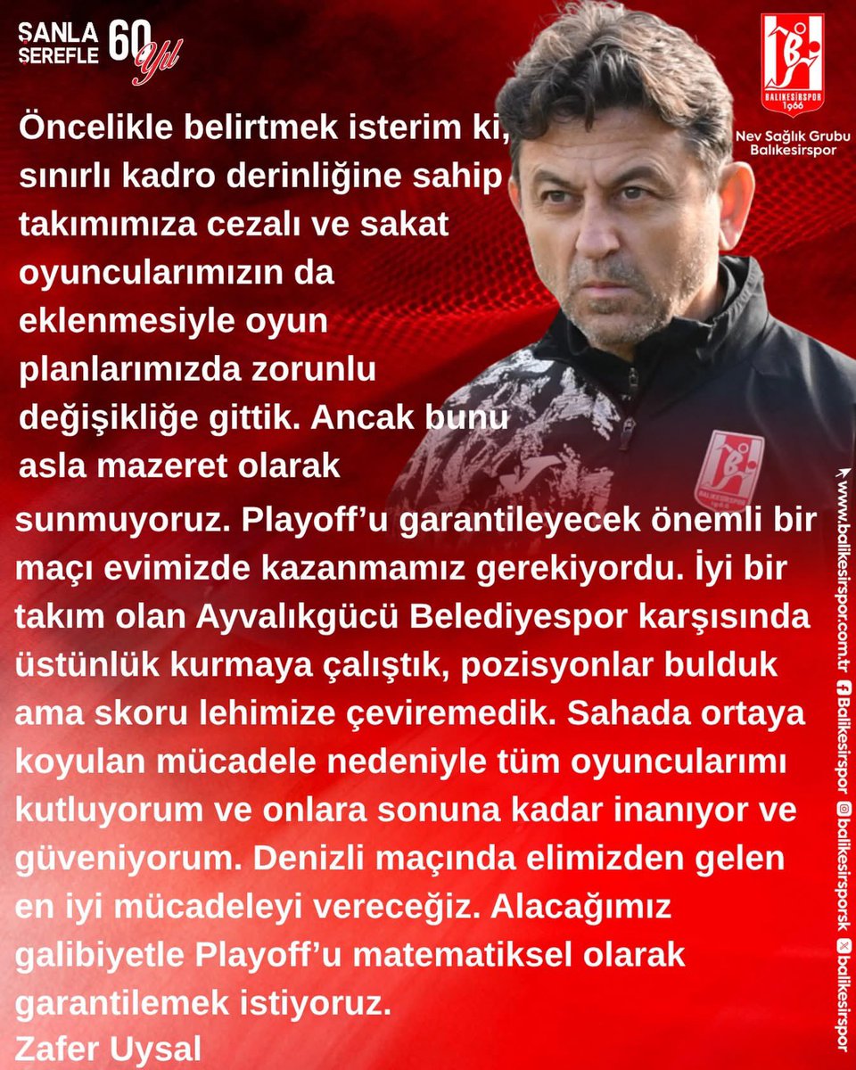 Zafer Uysal'dan Ayvalıkgücü Maçı Sonrası Değerlendirme