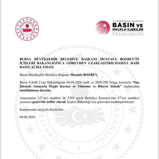 Mustafa Bozbey Tutuklandı, İçişleri Bakanlığı Görevden Aldı