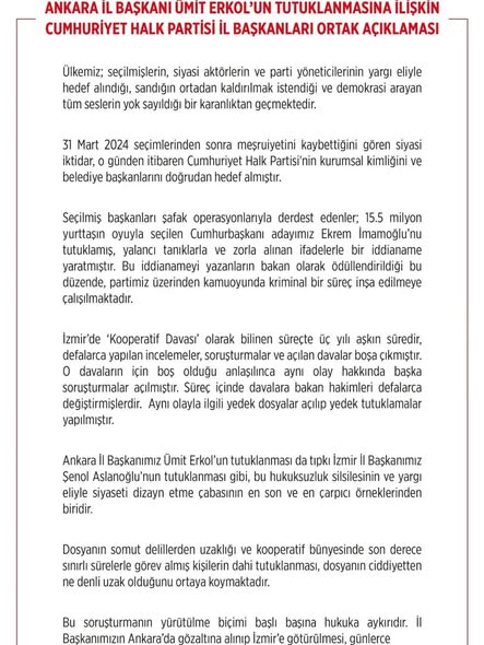 CHP Balıkesir'den Ankara İl Başkanı Ümit Erkol'un Tutuklanmasına Sert Tepki