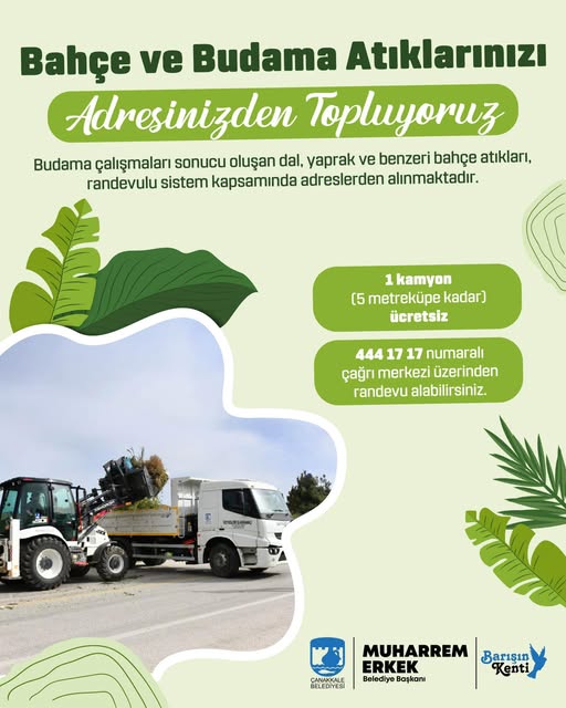Çanakkale'de Bahçe Atıkları Artık Randevuyla Ücretsiz Toplanıyor