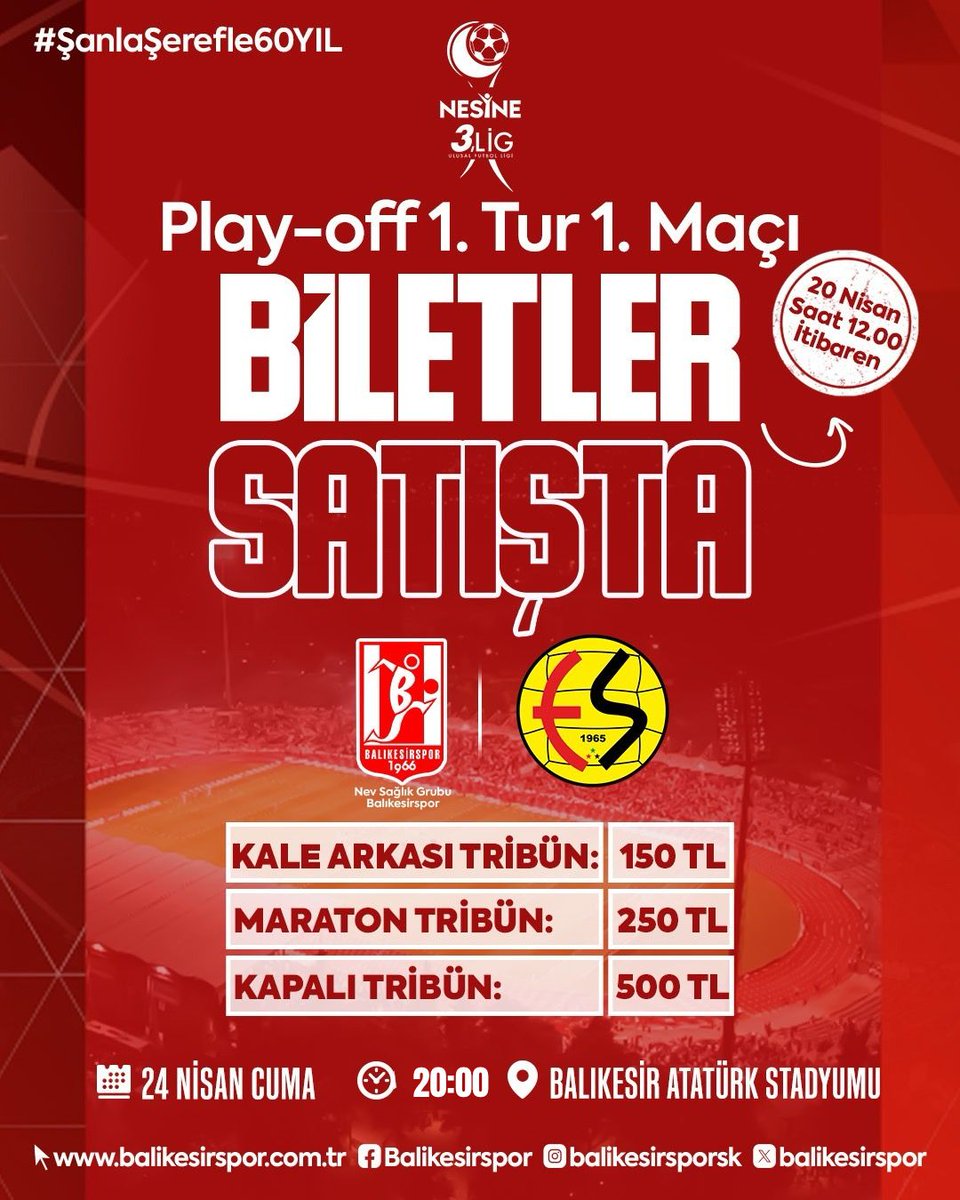 Balıkesirspor Biletleri Yarın Satışta: Eskişehirspor Play Off Maçı Heyecanı