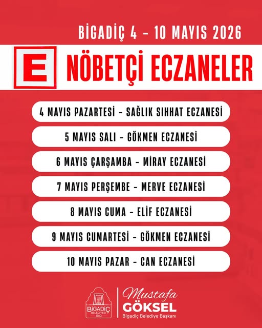 Bigadiç Belediyesi 4-10 Mayıs Nöbetçi Eczane Listesini Açıkladı