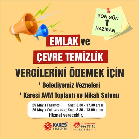 Karesi Belediyesi'nden Bayram Öncesi Vergi Kolaylığı
