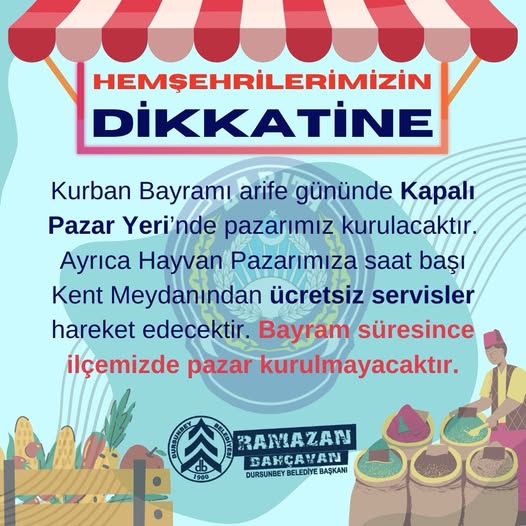 Dursunbey'de Kurban Bayramı'nda Pazar ve Ücretsiz Servis Düzenlemesi