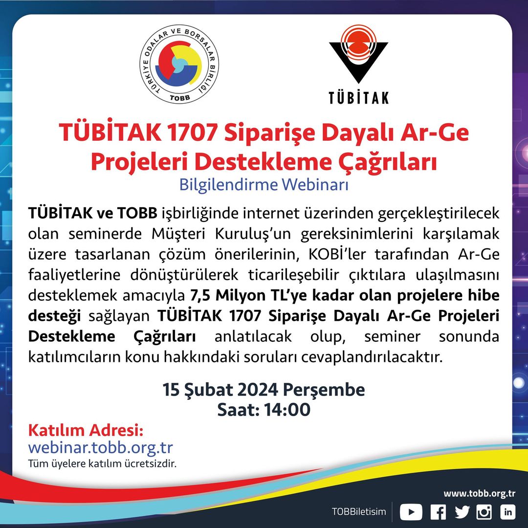 Balıkesir'de TÜBİTAK ve TOBB iş birliğiyle Ar-Ge projelerine destek webinarı düzenlenecek.