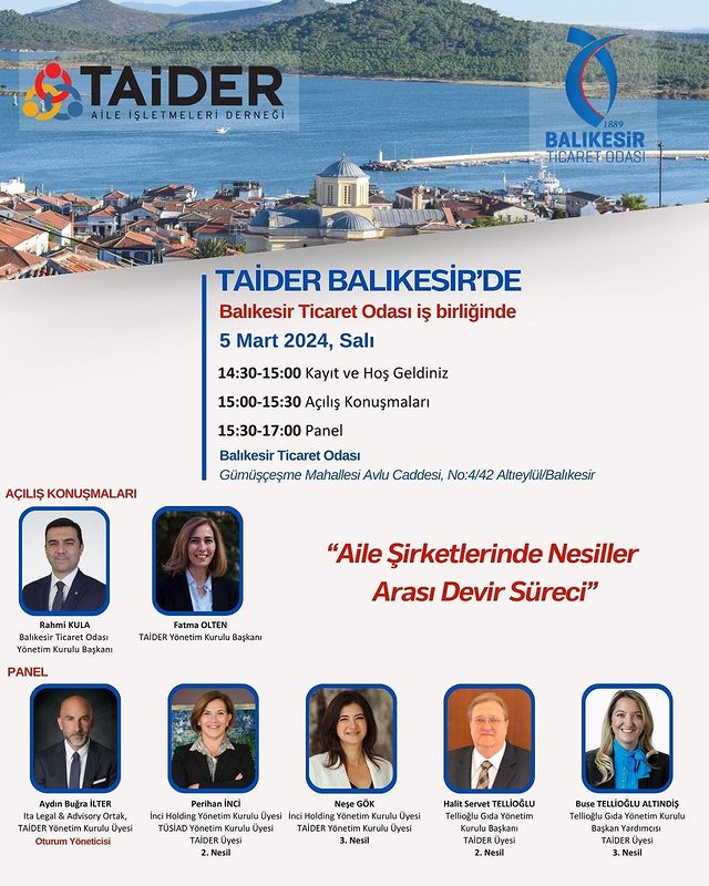 Balıkesir Ticaret Odası ve TAİDER, aile şirketlerindeki devir sürecini ele alacak bir panel düzenliyor