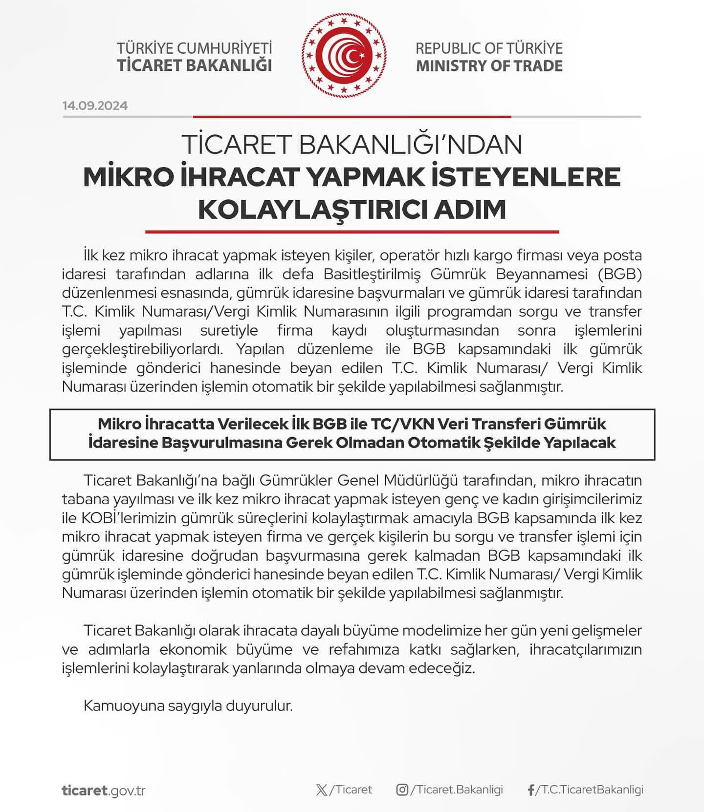 Ticaret Bakanlığı, Mikro İhracat Süreçlerini Kolaylaştıracak