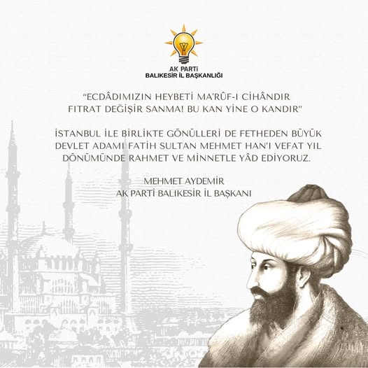 Fatih Sultan Mehmet'in Vefat Yılı Dönümü Balıkesir'de Anıldı