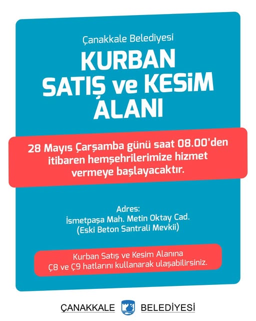 Çanakkale Belediyesi Kurban Satış ve Kesim Alanı Açılıyor