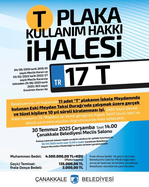 Çanakkale Belediyesi'nden Park Kullanım Hakkı İhalesi Duyurusu