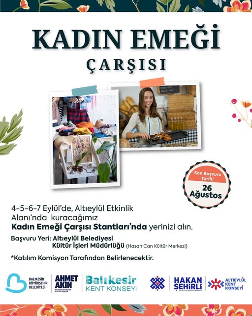 Altıeylül Belediyesi Kadın Emeği Çarşısı Stant Başvuruları Başlıyor