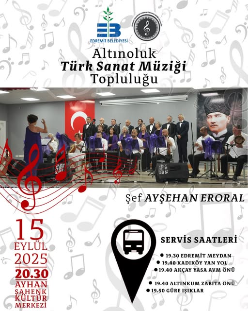 Altınoluk'ta Ücretsiz Türk Sanat Müziği Konseri: 15 Eylül'de Ayhan Şahenk Kültür Merkezi'nde